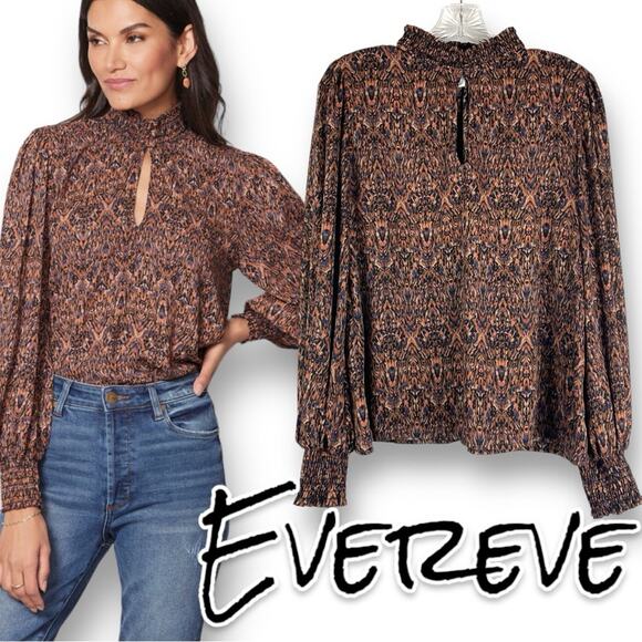 Evereve Hollis Smocked Abstract Blouse Women’s Size Small - Picture 1 of 11